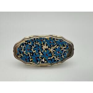 Vintage Gold Tone Floral Design Lipstick Holder with Mirror Japan Made Retro